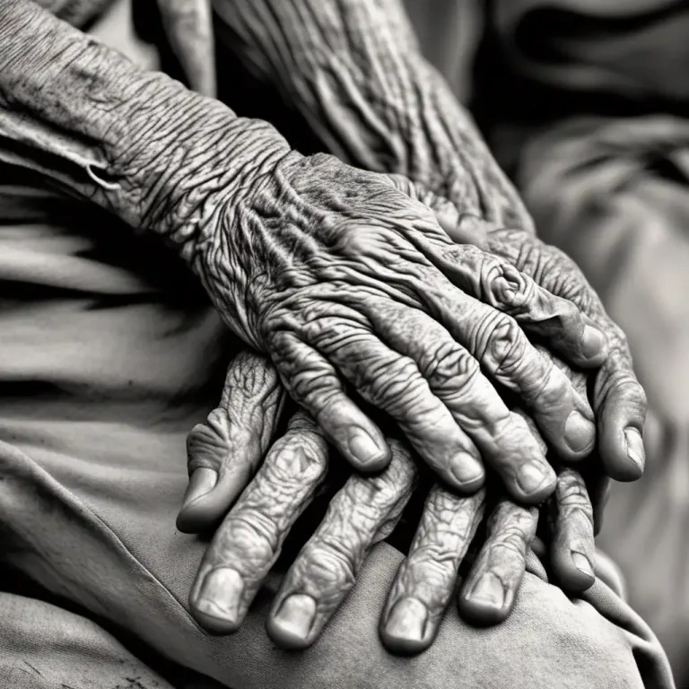 Visual representation of "gnarled" - Describing a part of the body, typically hands, that are deformed due to age or arthritis