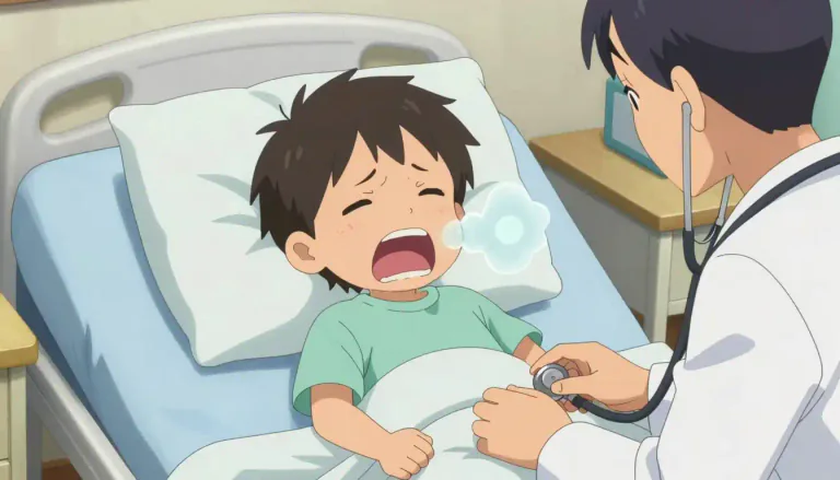 Visual representation of "croup" - A sickness that is common in youngsters, causing breathing trouble and a unique cough.