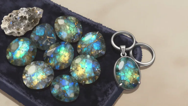 Visual representation of "labradorite" - A type of feldspar mineral known for its unique play of colors, often used in jewelry and decorative items.
