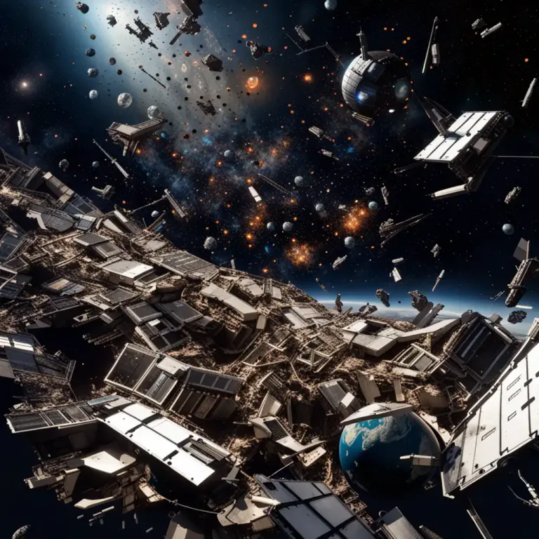 Visual representation of "debris" - Pieces of a spacecraft that have fallen to earth or are floating in space.