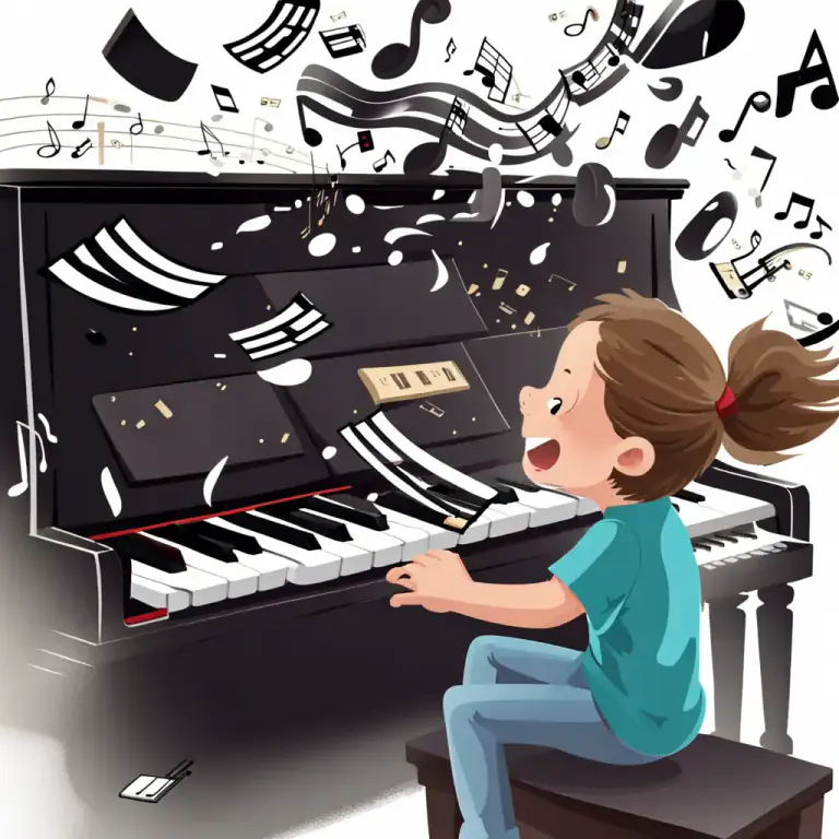 Visual representation of "bash out" - To play a musical instrument, especially a piano, quickly or without skill