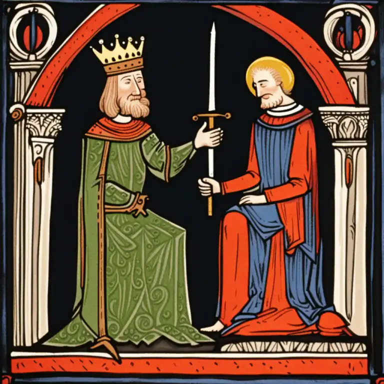 Visual representation of "homage" - In history, reference to an official agreement where a person promises to serve and obey a lord, king, or another powerful person.
