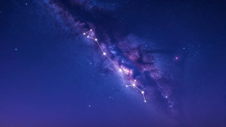 Visual representation of "constellation" - A group of stars that form a shape in the night sky and is given a name