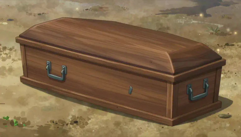 Visual representation of "coffin" - A box in which a dead body is buried or cremated.