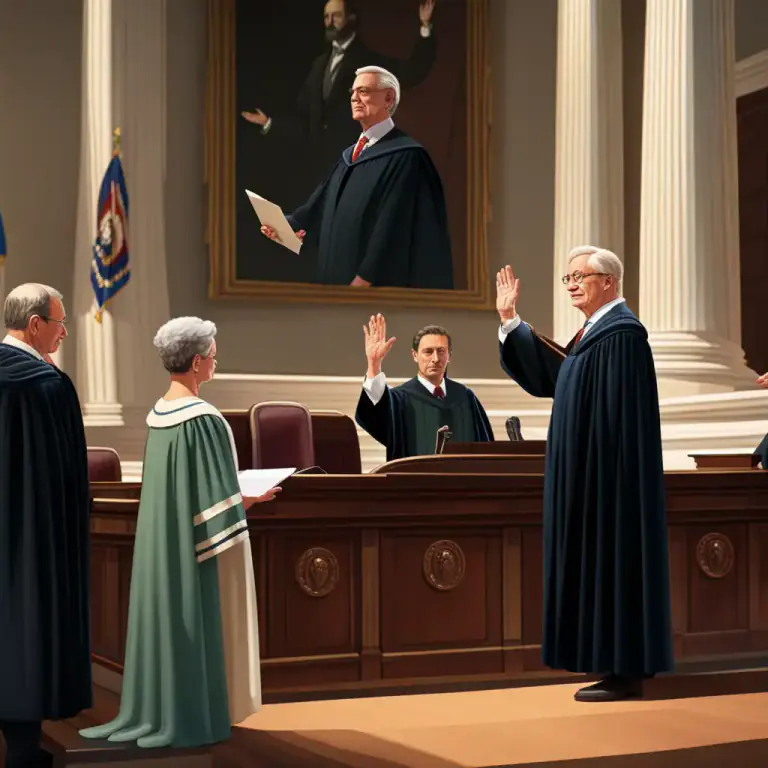 Visual representation of "swear in" - To make someone officially start their job by asking them to formally promise to do it well.
