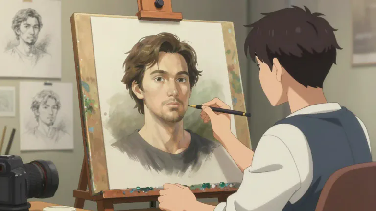 Visual representation of "portraiture" - The art of creating portraits, generally in painting, drawing, photography, or engraving.