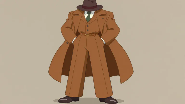 Visual representation of "zoot" - A style of suit that became popular in the 1940s, known for its high-waisted, wide-legged trousers and long coat.