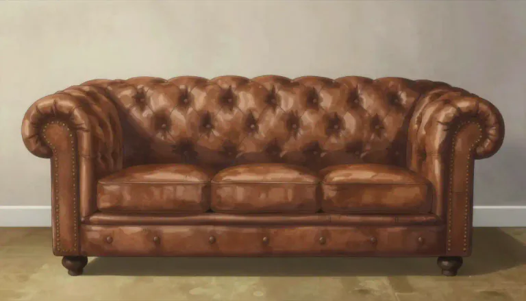 Visual representation of "chesterfield" - A type of sofa or couch with rounded back and arms covered in leather or upholstery.