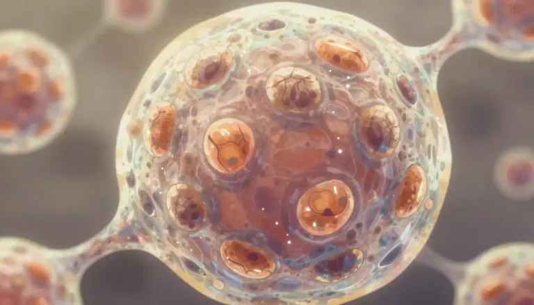 Visual representation of "syncytial" - Relating to or resembling a syncytium, which is a cell that contains multiple nuclei within a shared cytoplasm.