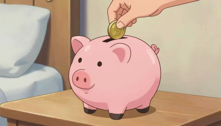 Visual representation of "piggy" - A small toy or container shaped like a pig, used by children to save money.