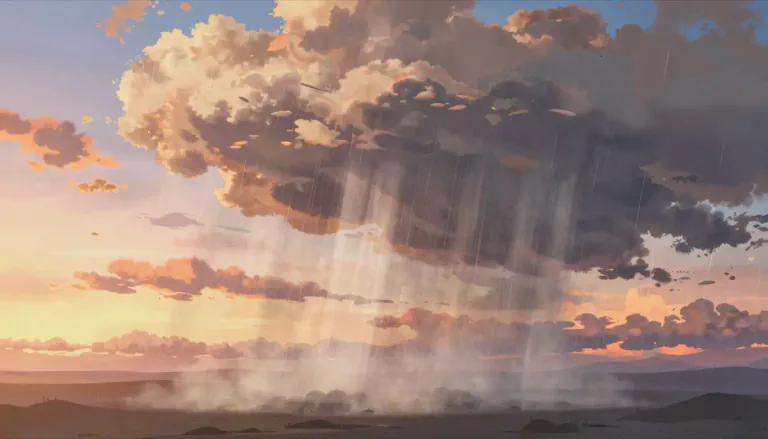 Visual representation of "virga" - Virga is a meteorological term for streaks of rain that evaporate before reaching the ground.