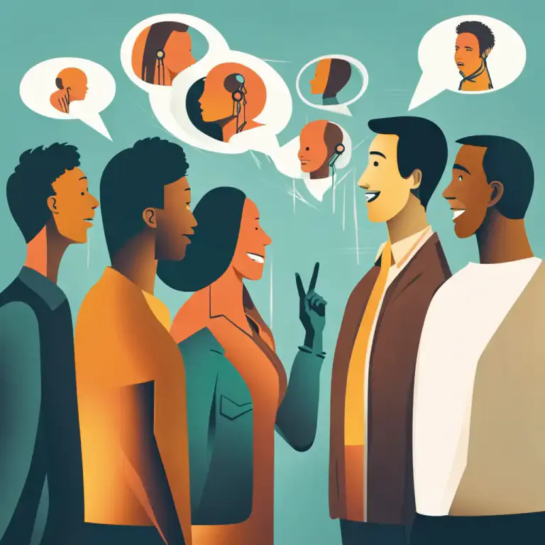 Visual representation of "by word of mouth" - If something is known or spread by word of mouth, people tell each other about it, rather than it being reported in writing or through other ways.