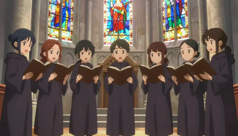 Visual representation of "motet" - A piece of music sung by a group of singers, often with religious themes.