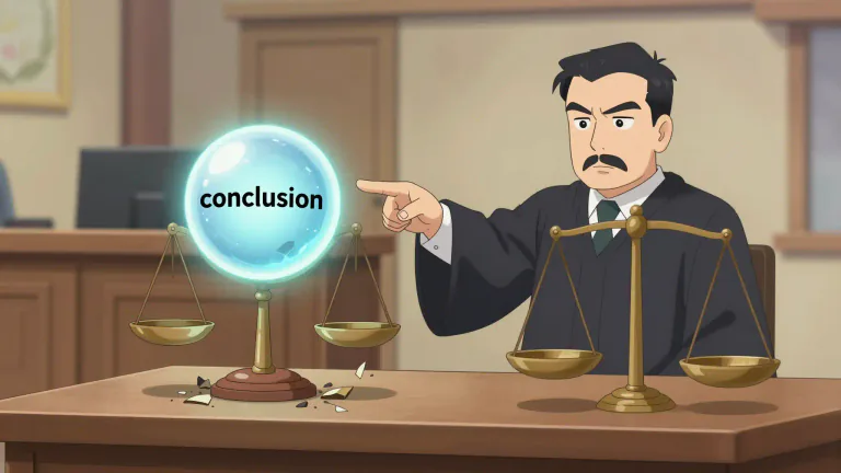 Visual representation of "conclusory" - Relating to or denoting a conclusion that is based on insufficient evidence or reasoning.