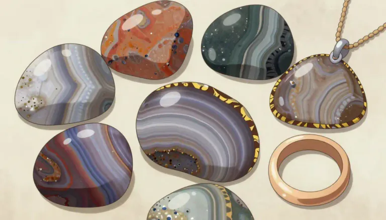 Visual representation of "agate" - A type of hard stone with strips that is often used for making jewelry.
