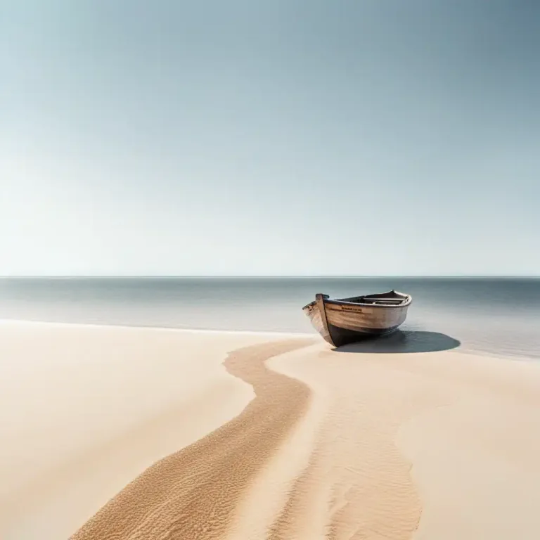 Visual representation of "out to sea" - Moving or directed away from the land and towards the sea.