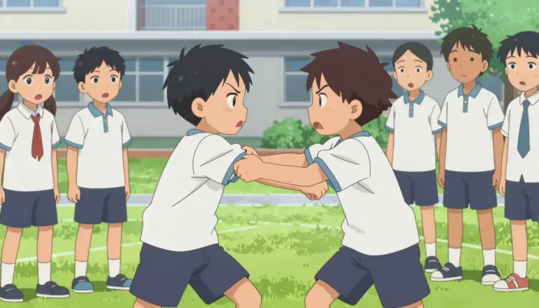 Visual representation of "scuffle" - A small fight or argument that is not usually very serious