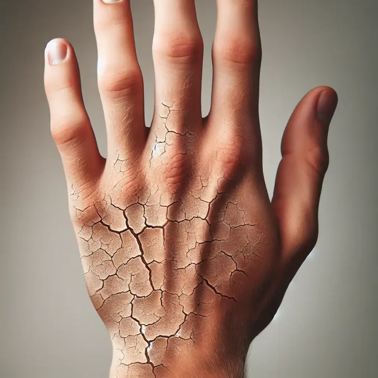 Visual representation of "fissure" - A crack or split in the skin.