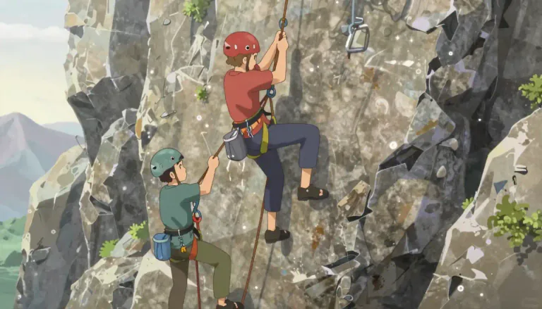Visual representation of "belay" - To secure a person by attaching a rope to them, especially when they are climbing.