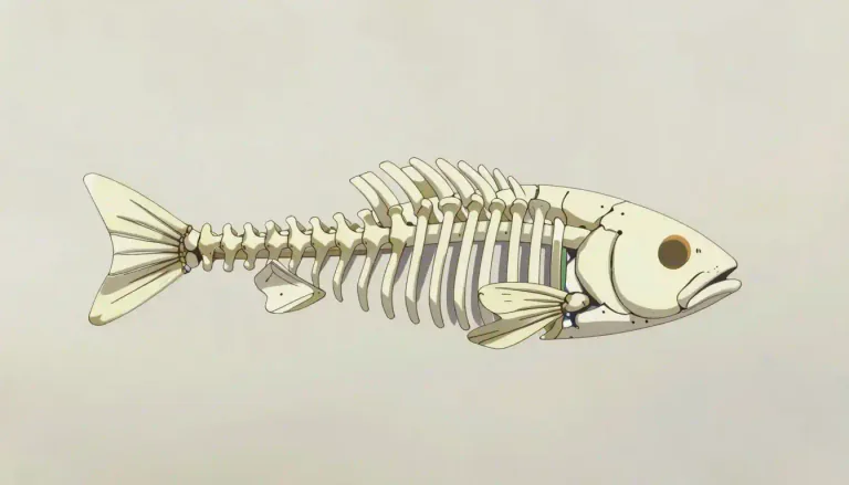 Visual representation of "fishbone" - A thin, pointed bone found in the body of a fish.