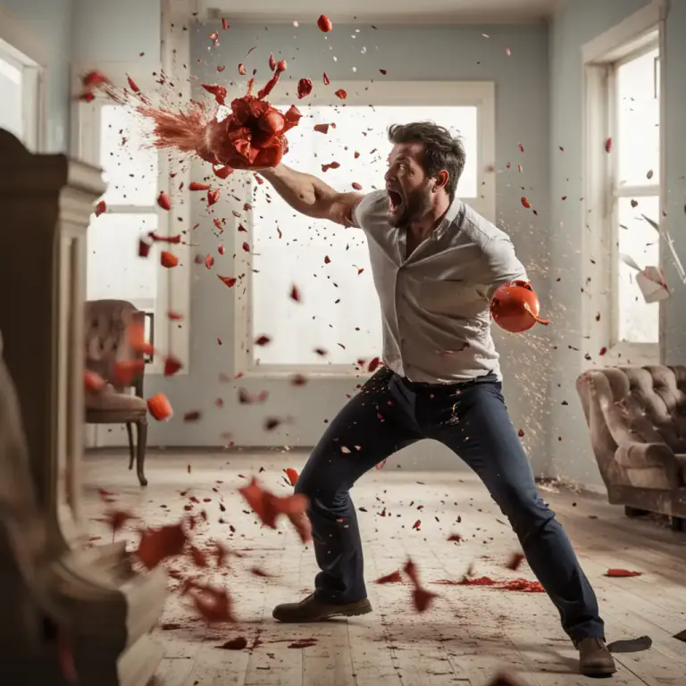 Visual representation of "fling out" - To throw something with a lot of force, usually in an angry or violent way