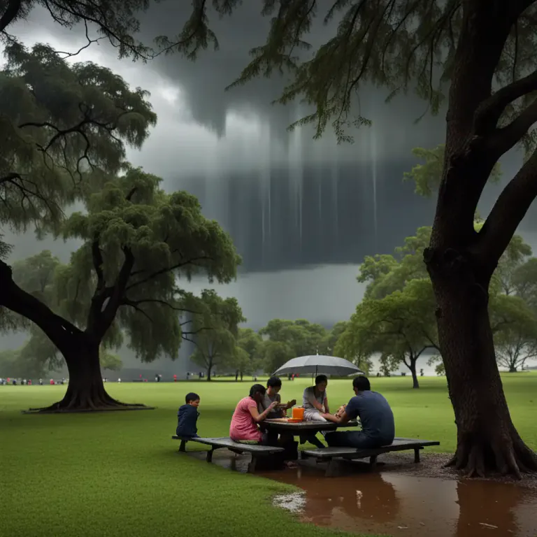 Visual representation of "the heavens opened" - It started to rain heavily.