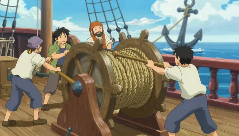Visual representation of "capstan" - A large winch with a vertical axle, for winding in ropes or cables.
