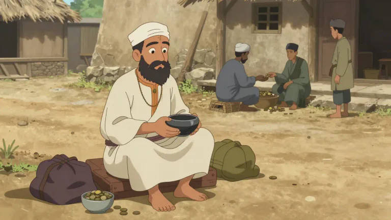 Visual representation of "fakir" - A Muslim or Hindu religious person who lives a life of poverty and is dependent on charity.