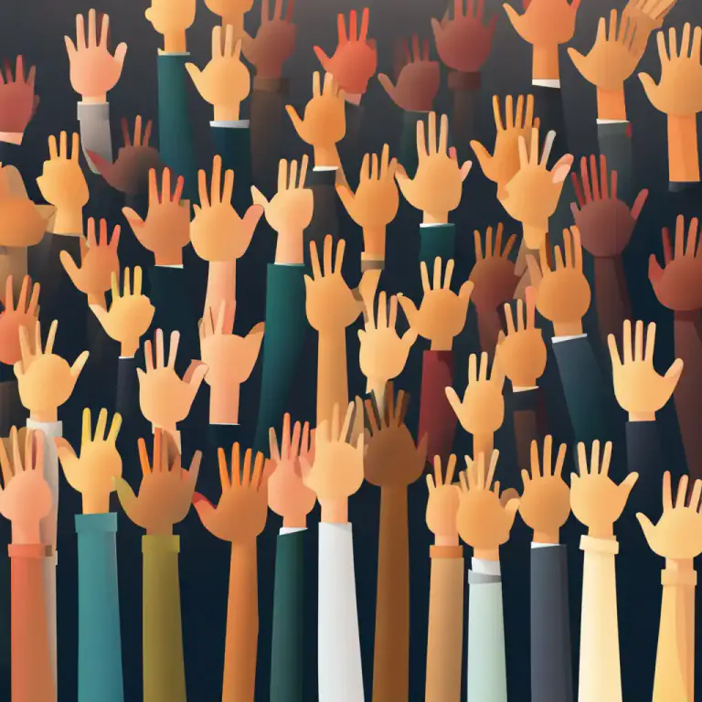 Visual representation of "a show of hands" - A vote in which people raise their hands to show approval or agreement