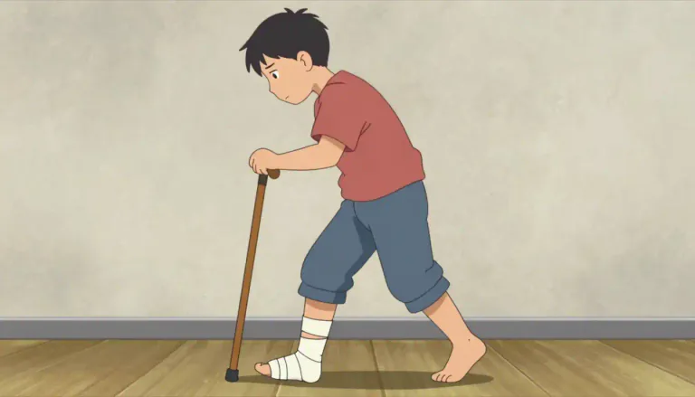 Visual representation of "hobble" - To walk with difficulty, often with a limp