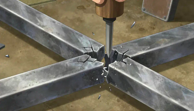 Visual representation of "embrittlement" - The process by which a material becomes brittle or less ductile, leading to a higher likelihood of fracture under stress.