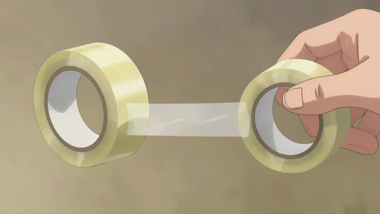 Visual representation of "tape" - A thin, narrow strip of material, such as plastic or paper, that is sticky on one side.