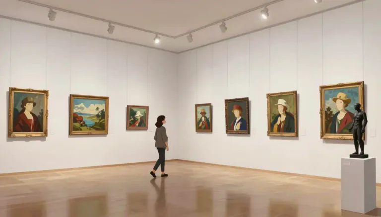 Visual representation of "gallery" - A room or building that shows pieces of art, such as paintings and sculptures.