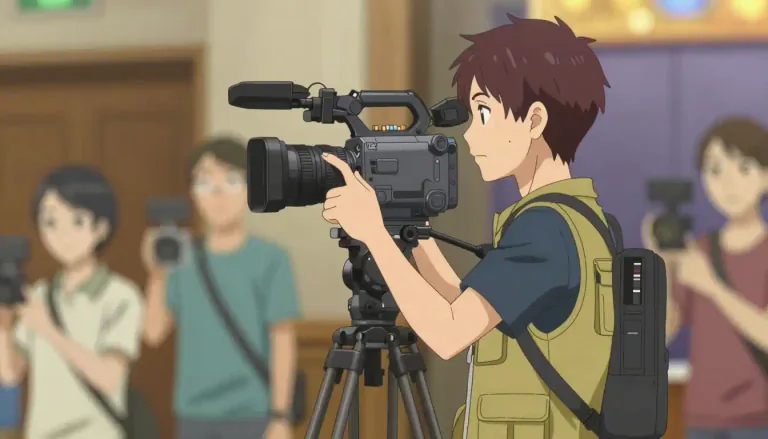 Visual representation of "videographer" - A videographer is a person who records video footage using a camera, often for events, films, or other visual media productions.