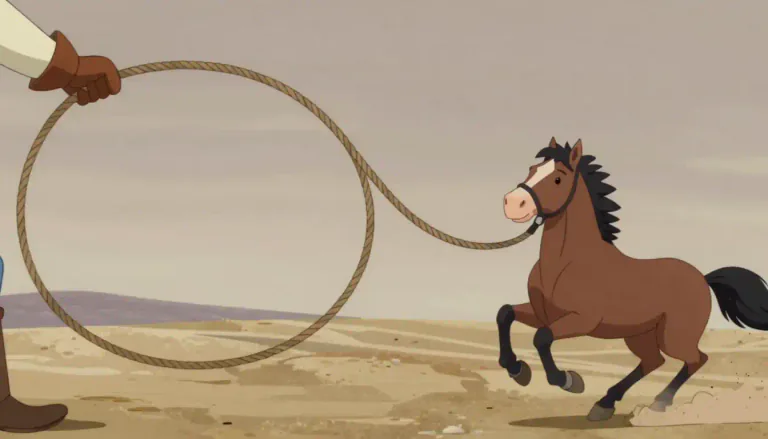 Visual representation of "lasso" - A long rope with a noose at one end, used to catch horses or cattle