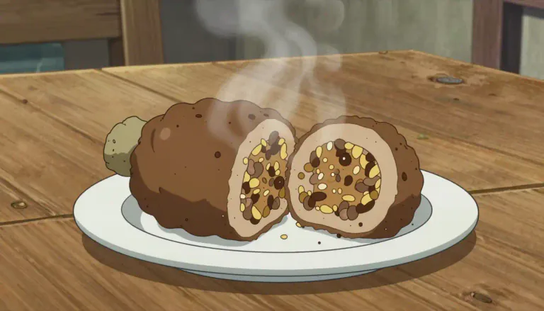 Visual representation of "haggis" - A traditional Scottish dish made from sheep's stomach stuffed with meat and barley.