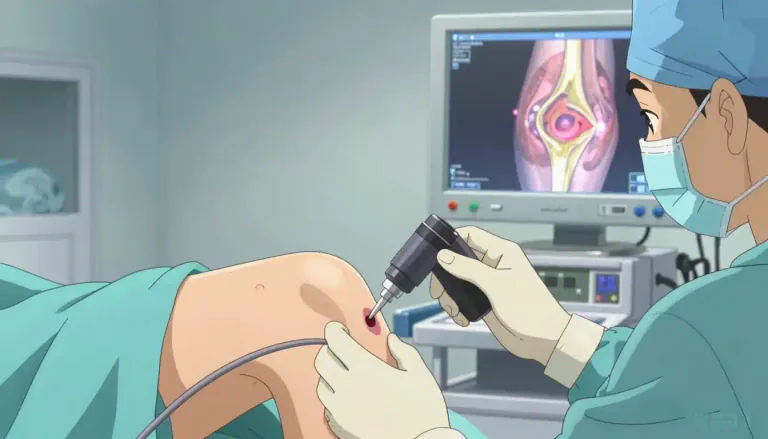 Visual representation of "arthroscopy" - A surgical procedure that allows a doctor to look inside a joint using a small camera called an arthroscope.
