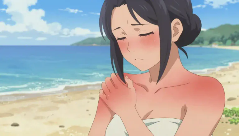 Visual representation of "sunburned" - Being red or visibly sore from spending too much time in the sun