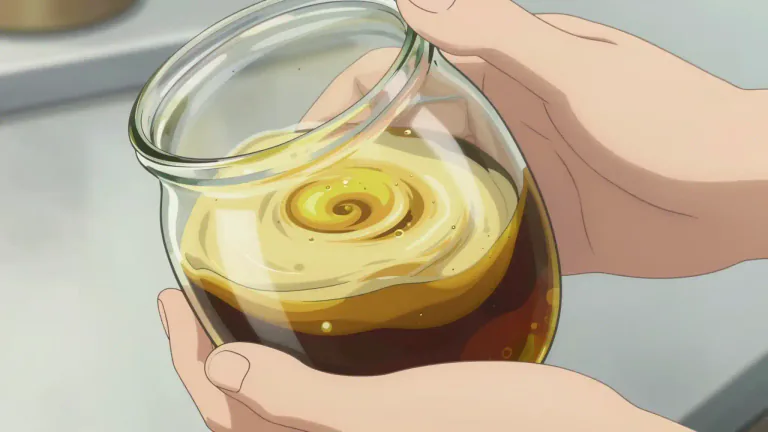 Visual representation of "emulsification" - The process of combining two liquids that normally do not mix, like oil and water, into a stable emulsion.