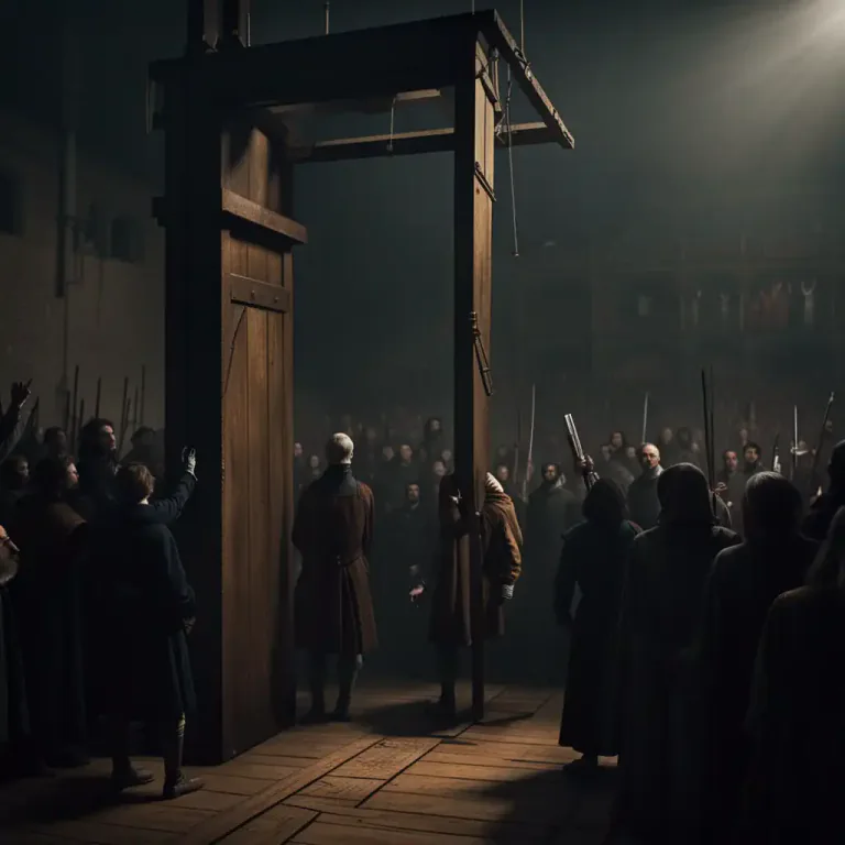 Visual representation of "maiden" - A tool or device resembling a maiden (the guillotine)