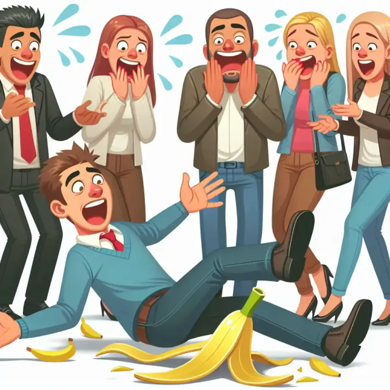 Visual representation of "farcical" - Wrongly funny and slightly humiliating