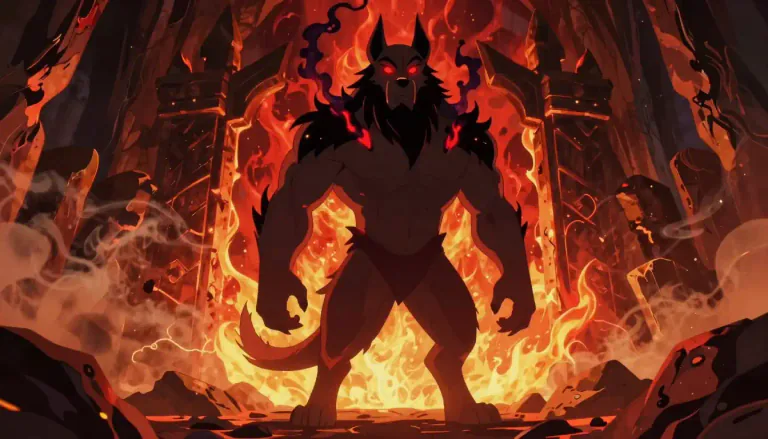Visual representation of "hellhound" - A mythical dog-like creature often believed to guard the gates of Hell or to accompany the dead.