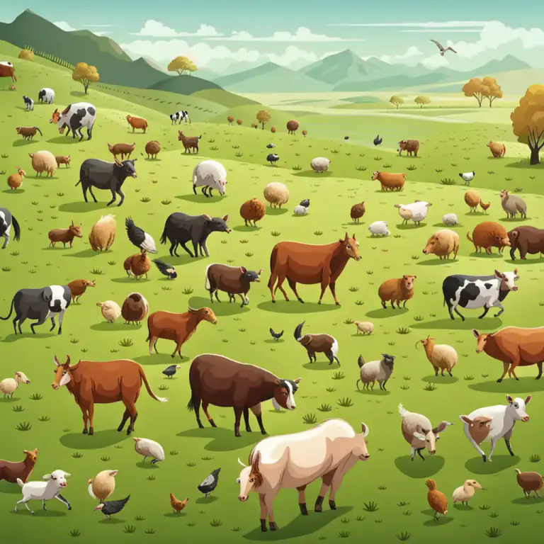 Visual representation of "extensive" - Farm animals being allowed to roam and feed on a large area.