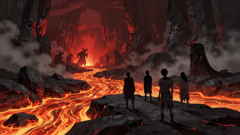 Visual representation of "hell" - A place where bad people are believed to be sent after they die, in some religions