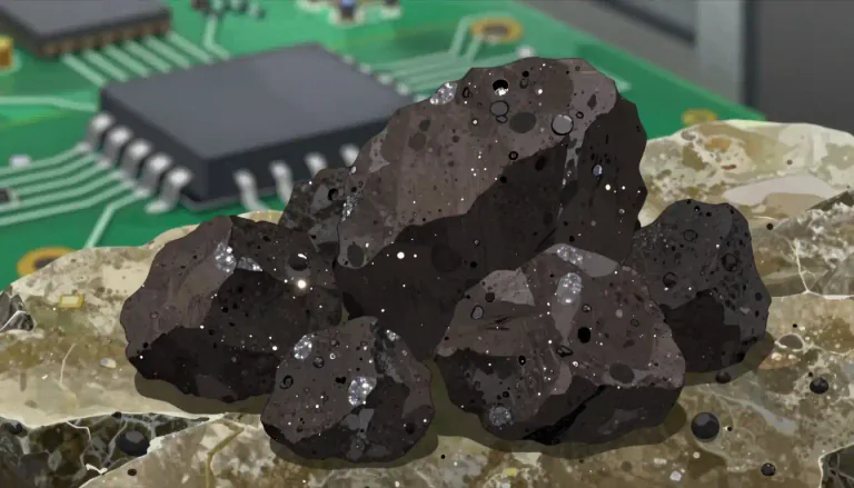 Visual representation of "coltan" - A mineral composed of columbite and tantalite, vital for manufacturing electronic components.