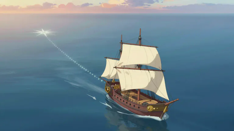 Visual representation of "departure" - The distance due east or west made by a ship or aircraft