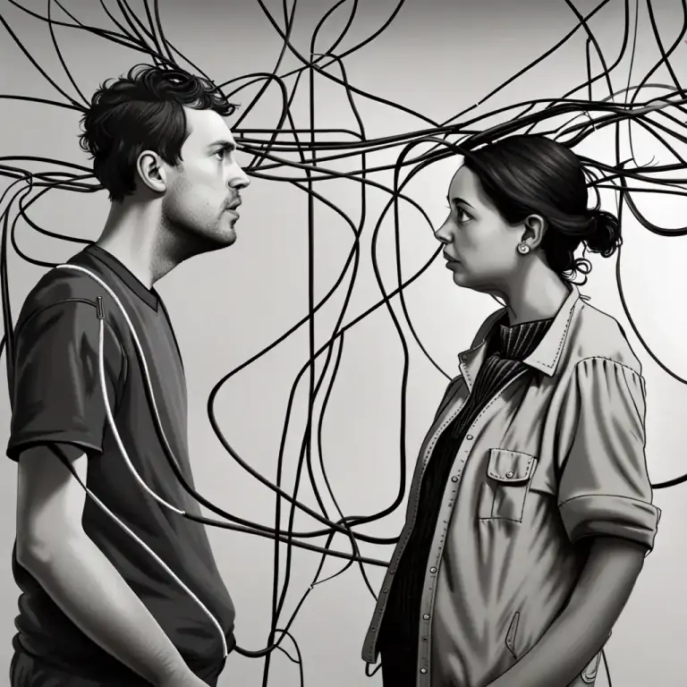 Visual representation of "get your wires crossed" - To misunderstand something or confuse an issue