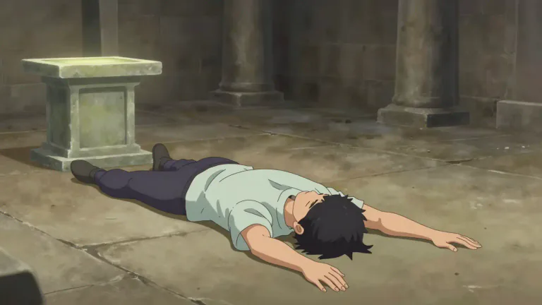 Visual representation of "prostrate" - Lying flat on the ground facing downwards.