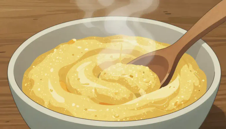 Visual representation of "polenta" - A type of food made from cornmeal that has been boiled in water or broth.