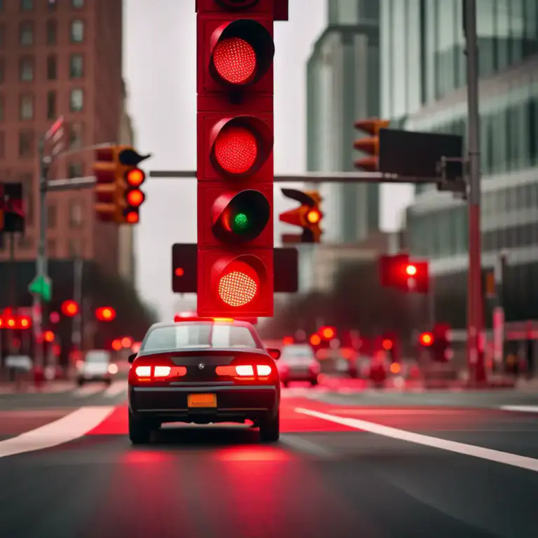 Visual representation of "jump the lights" - To go past traffic lights when they are red.